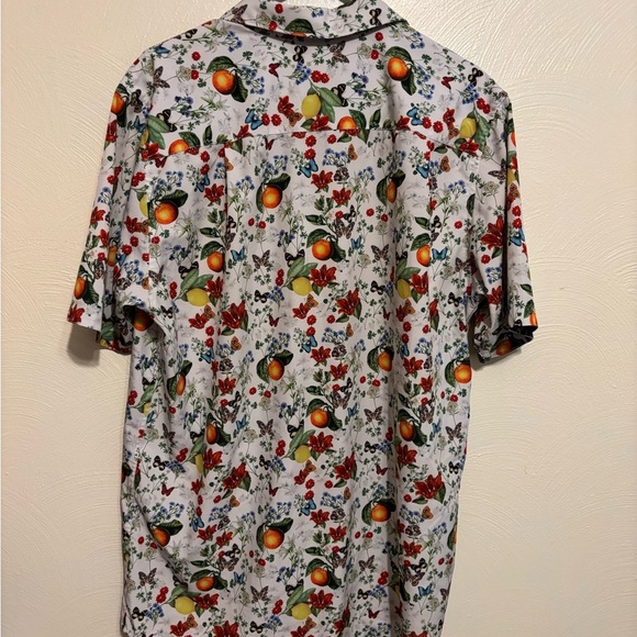 Red and White Casual Button Down Shirt with Floral and Fruit Print - Picture 8 of 8